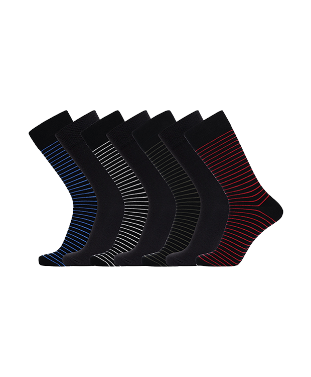 JBS 7-pak bambusstrømper i forskellige farver med striber til herre - Gaveæske