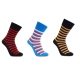 iZ Sock - 3 pak stribede bambusstrømper i (sort-orange, sort-rød, blå-rød-hvid). Unisex