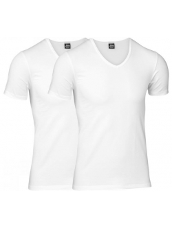 JBS 2-pak undertrøje med ærmer økologisk bomuld med V-hals i hvid til herre