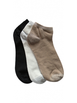 Festival 3pak bomuldsstrømper i hvid,sort og nude med glimmer til kvinder