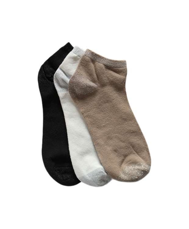 Festival 3pak bomuldsstrømper i hvid,sort og nude med glimmer til kvinder