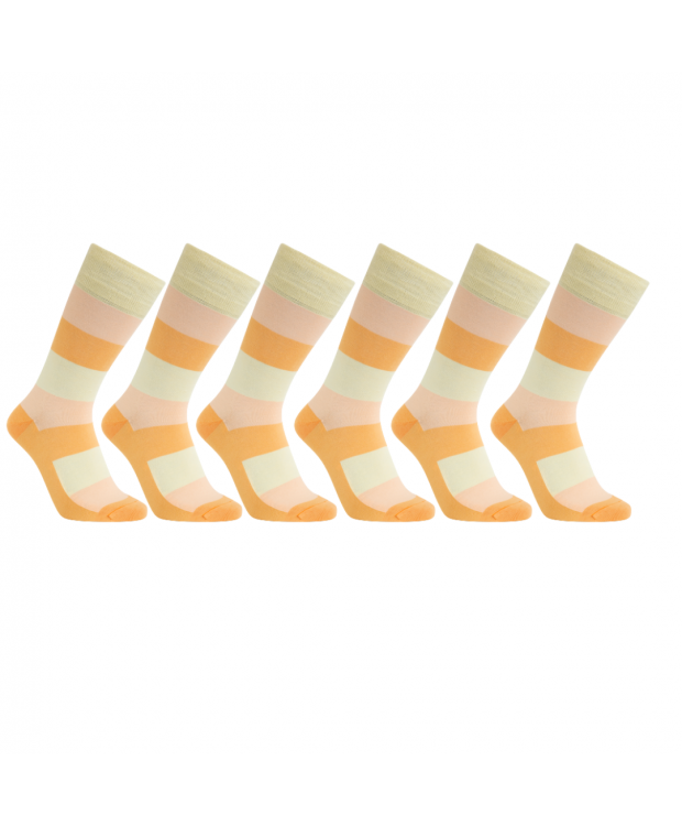 iZ Sock 6pak bambusstrømper med tykke striber i orange og gul