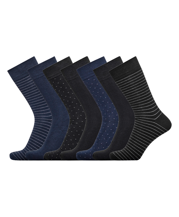 JBS 7-pak bambusstrømper i forskellige farver med mønster til herre - Gaveæske