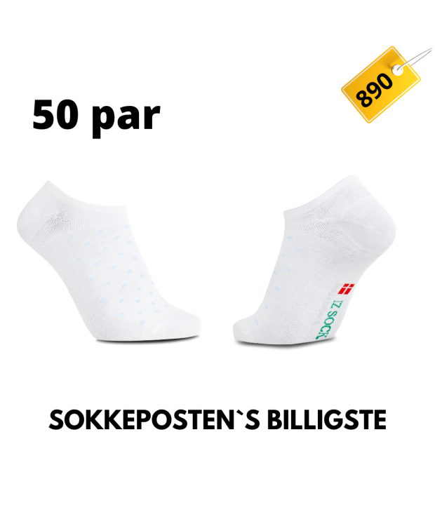 iZ Sock 50pak bambus ankelstrømper med blå prikker i hvid ( NY SOMMERKOLLEKTION )