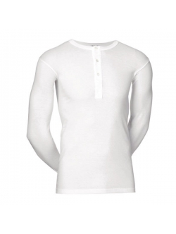 JBS langærmet bomulds t-shirt i hvid med knapper til herre