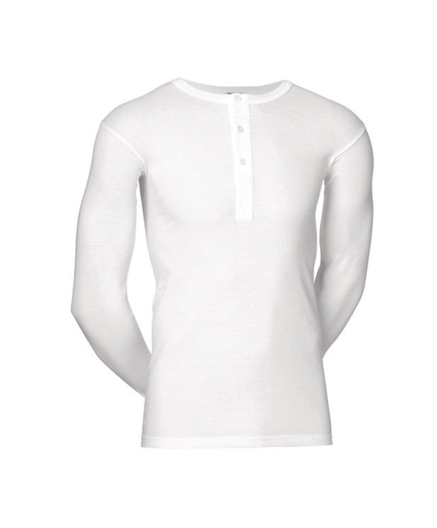 JBS langærmet bomulds t-shirt i hvid med knapper til herre