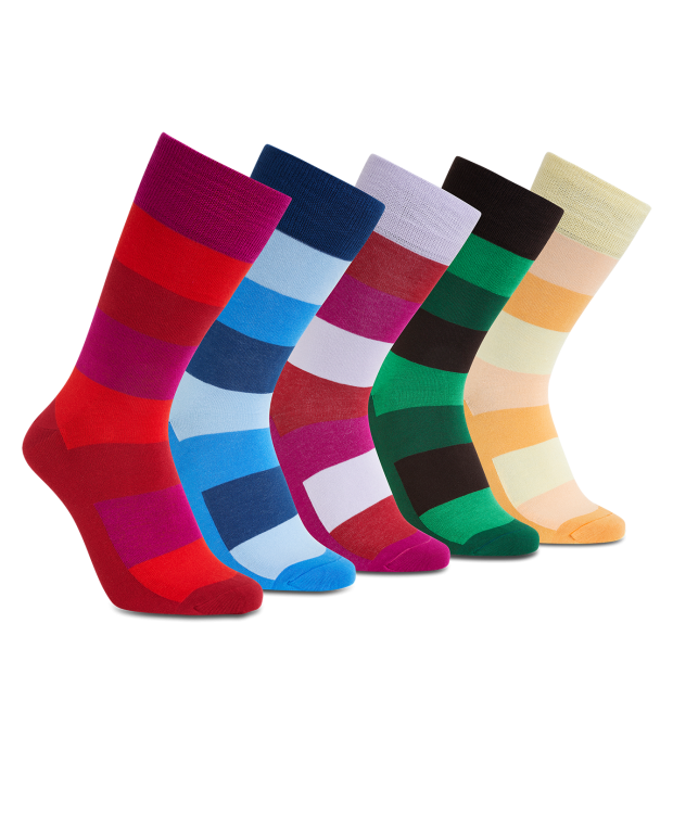 iZ Sock - 5 par bambusstrømper med brede striber. Unisex