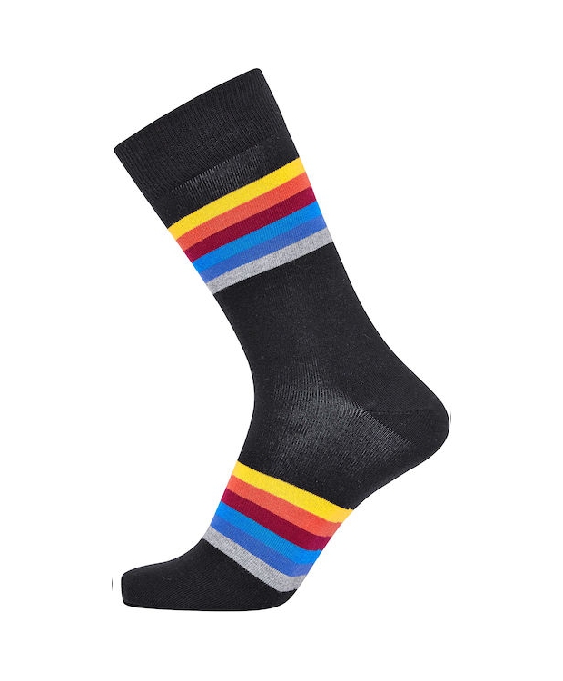 JBS bomuldsstrømpe i sort med multifarvede striber til herre