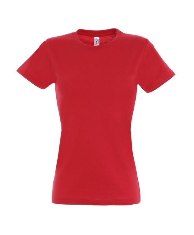 Rød T-shirt til kvinder med rund hals. Faconsyet