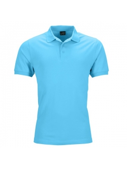Flot turkisblå poloshirt. – Mens poloshirt, Piqué. Elastic.