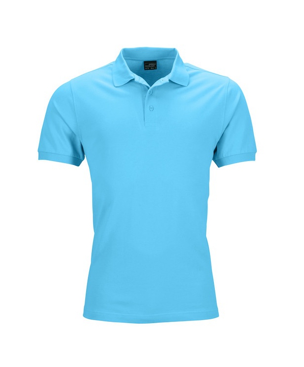 Flot turkisblå poloshirt. – Mens poloshirt, Piqué. Elastic.