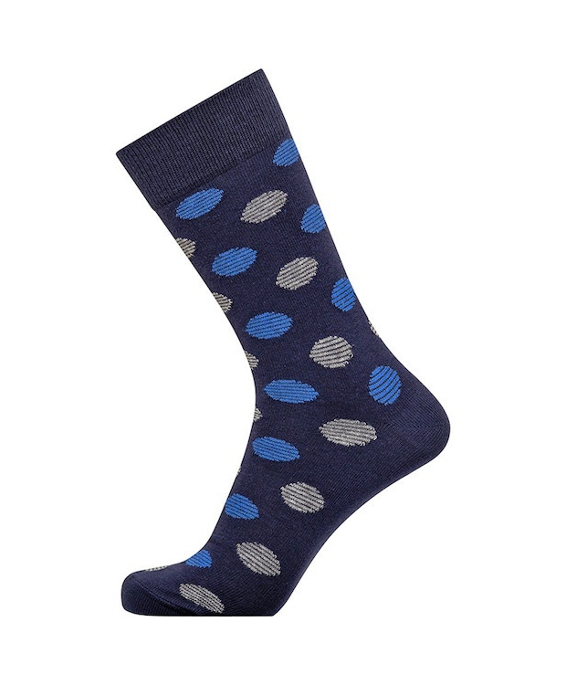 Claudio bomuldsstrømper i navy med blå og grå prikker til herre