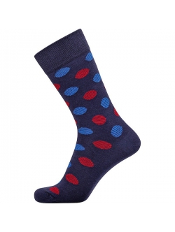 Claudio bomuldsstrømper i navy med blå og røde prikker til herre