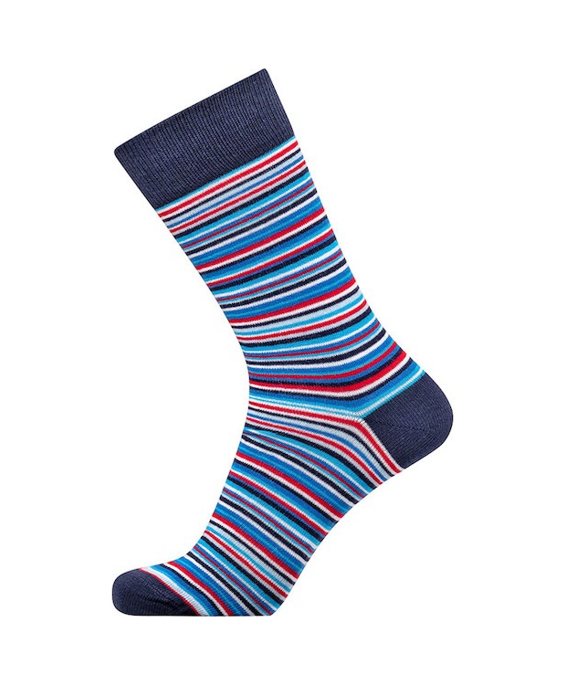 Claudio bomuldsstrømper i navy med røde, blå, navy og hvide striber til herre