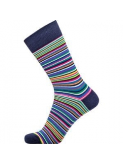 Claudio bomuldsstrømper i navy med multifarvet striber til herre