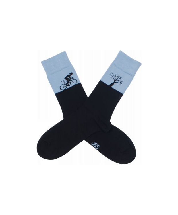 JBS bomuldsstrømpe i sort/ grå med cykel-motiv til herre