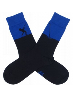 JBS bomuldsstrømpe i sort/ blå med fisker-motiv til herre