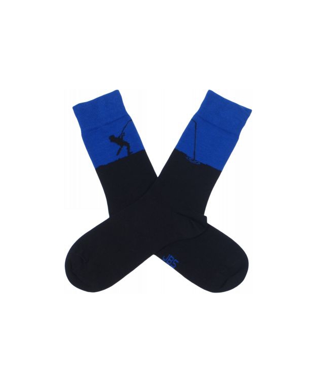 JBS bomuldsstrømpe i sort/ blå med fisker-motiv til herre