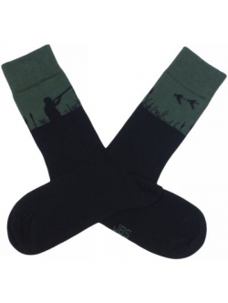 JBS bomuldsstrømpe i sort/ grøn med jagt-motiv til herre