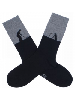 JBS bomuldsstrømpe i sort/ grå med golf-motiv til herre